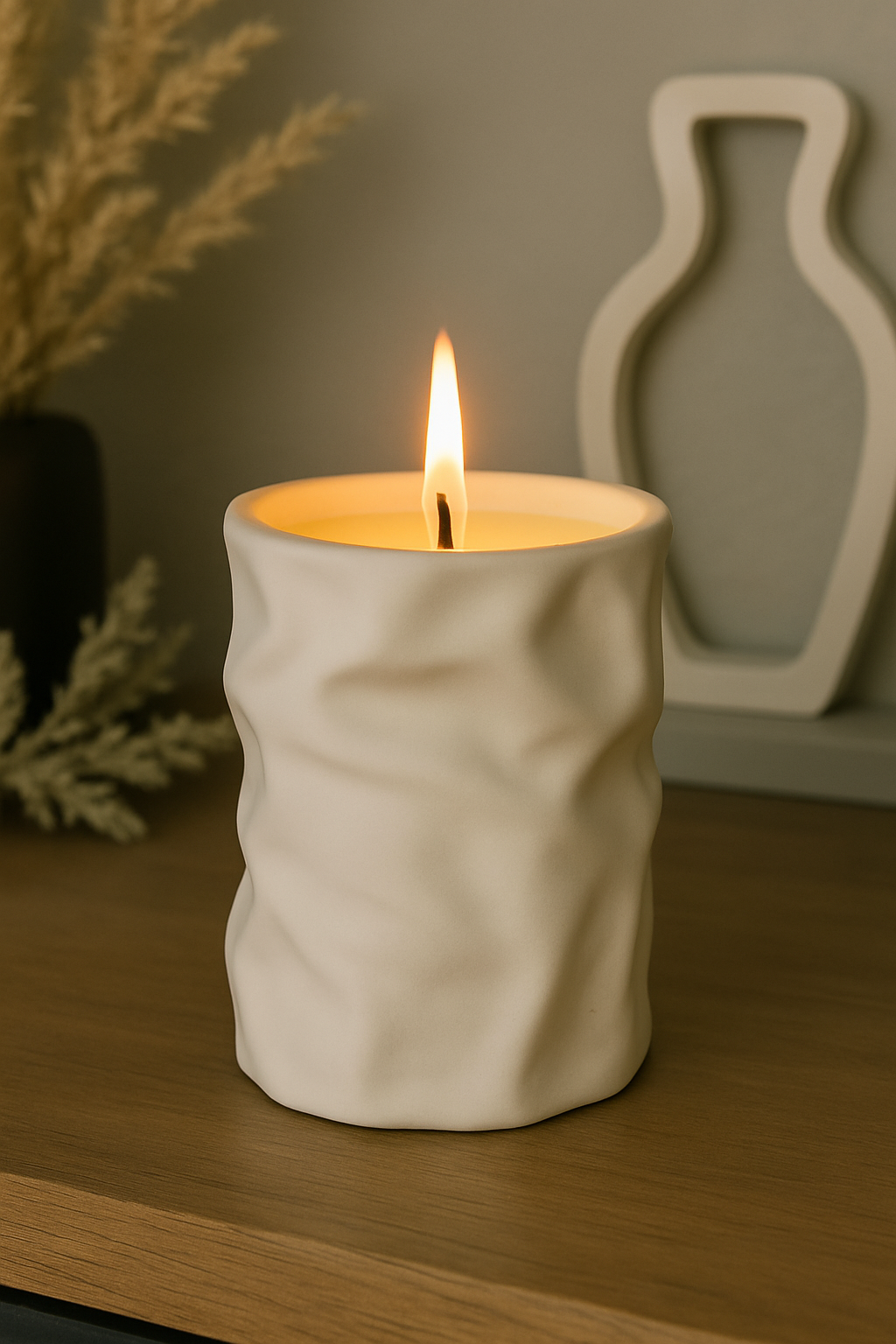 Sculpted Ceramic Stone Candle Jar