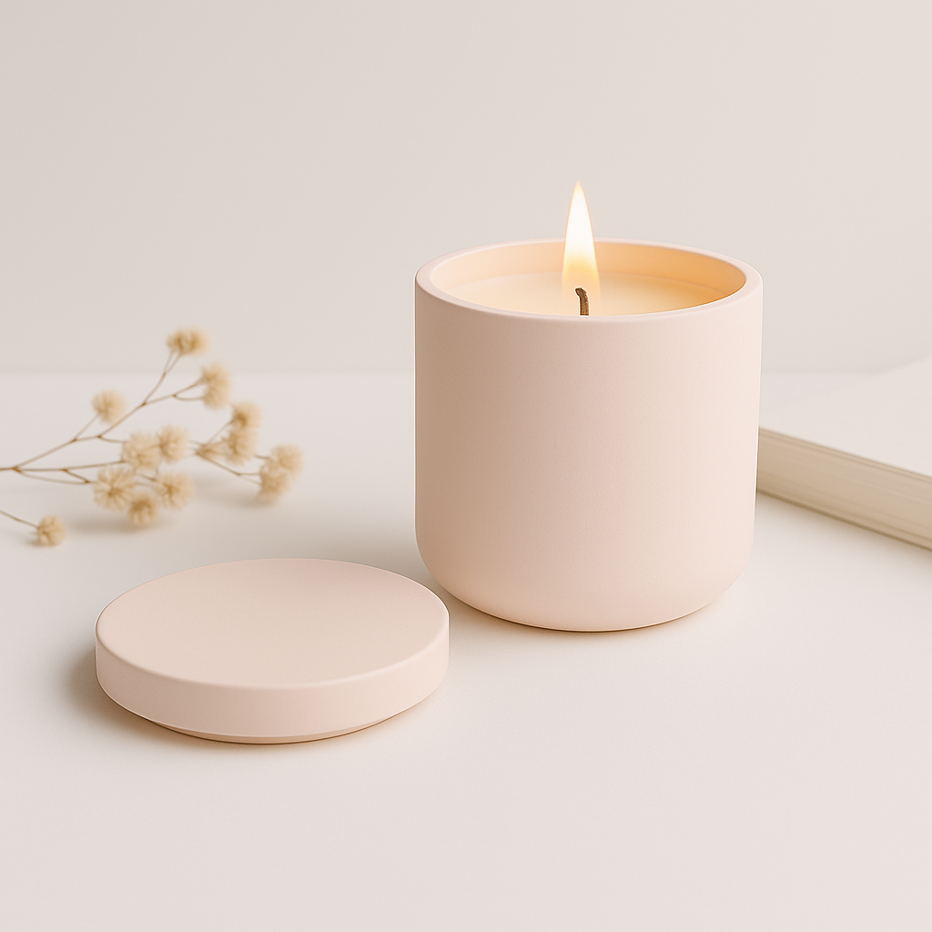 Handmade Soy Wax Candle in Refillable Ceramic Jar – Available in Custom Colours