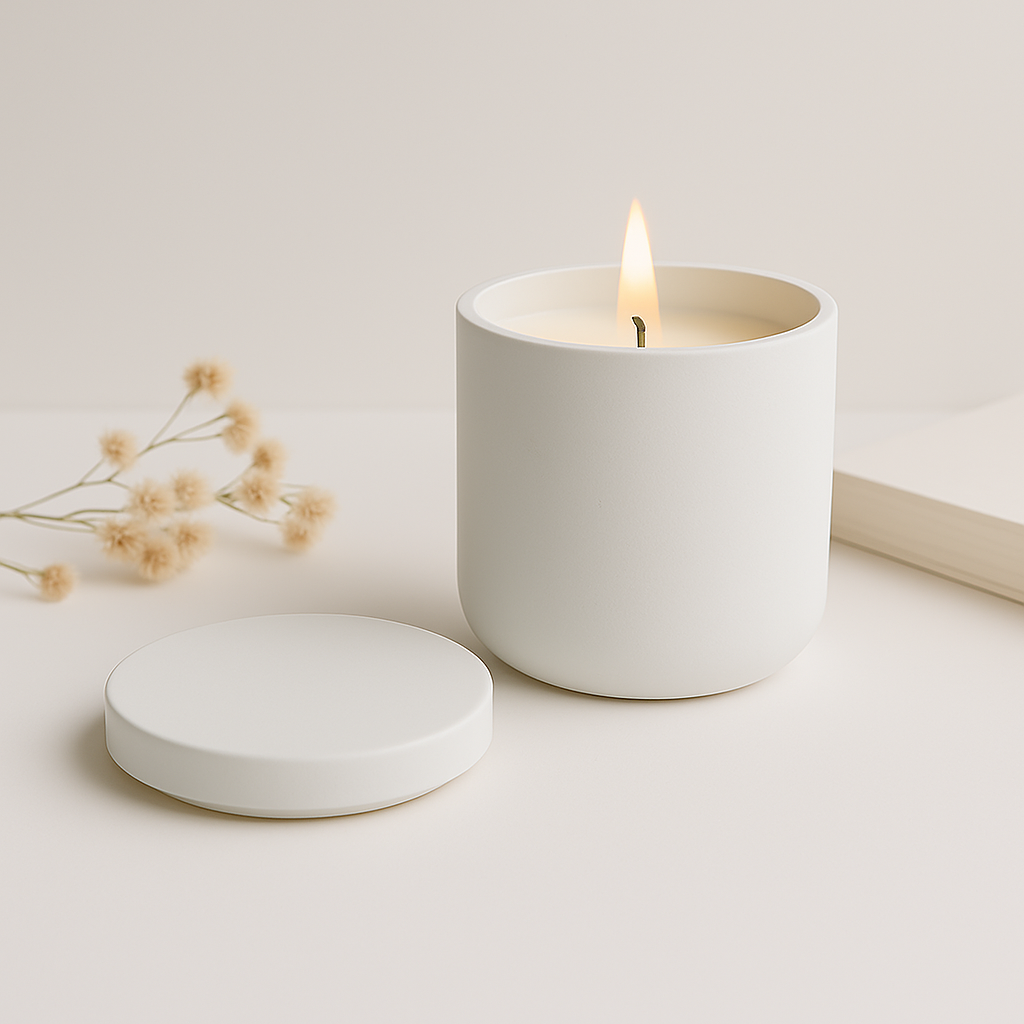 Handmade Soy Wax Candle in Refillable Ceramic Jar – Available in Custom Colours