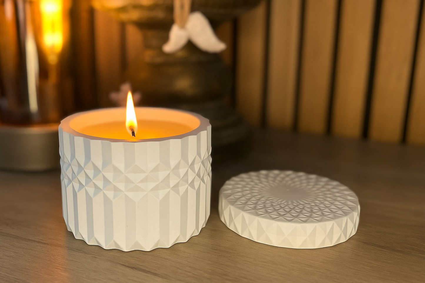 Diamond-Cut inspired Ceramic Candle Jar