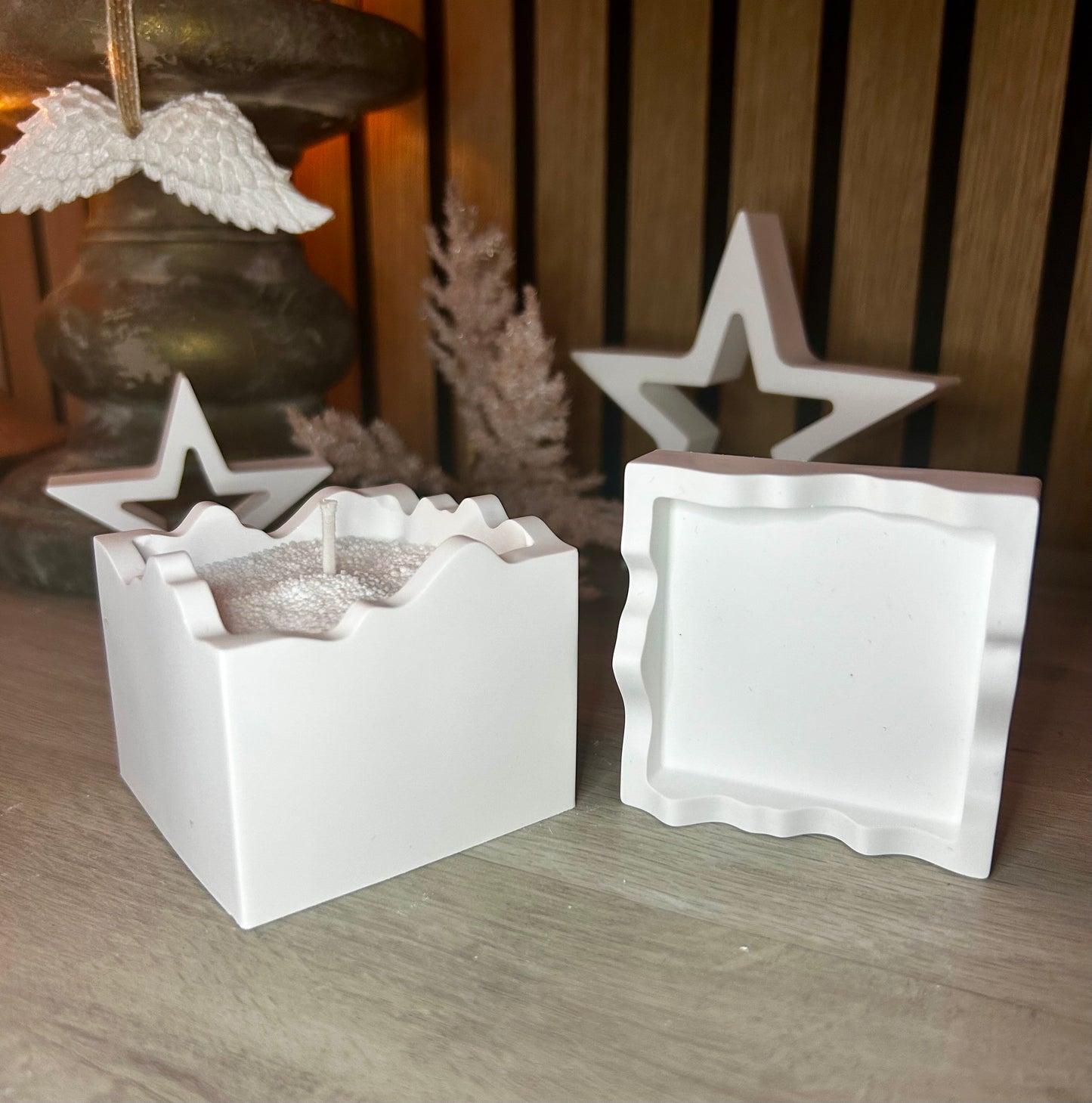 Handmade Scuplted Square Candle with Lid