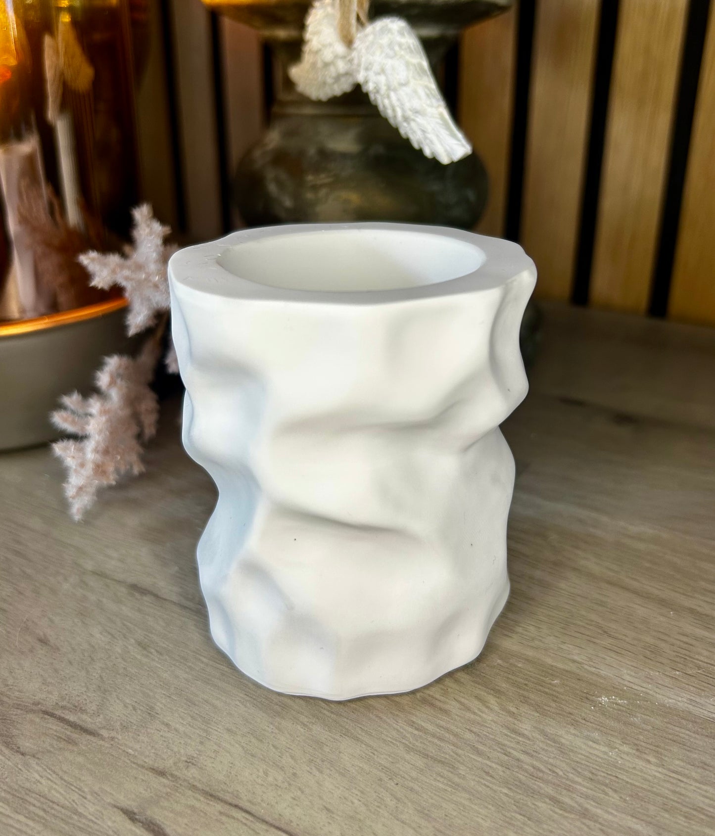 Sculpted Ceramic Stone Candle Jar