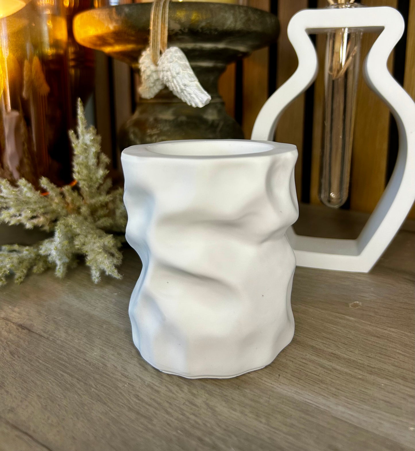 Sculpted Ceramic Stone Candle Jar